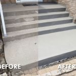 the before and after photo of a simple concrete steps resurfacing project with thin cement overlay
