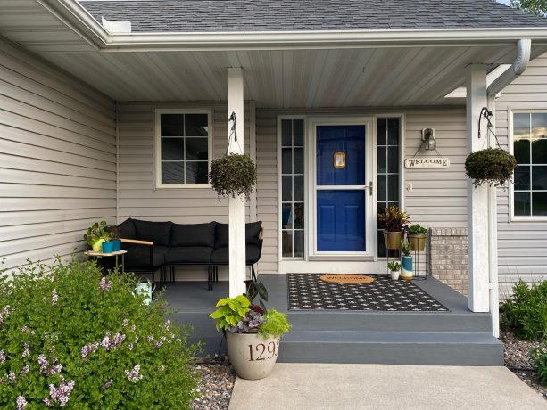 the final result and some decorative additions make the concrete steps and porch looks more beautiful and inviting