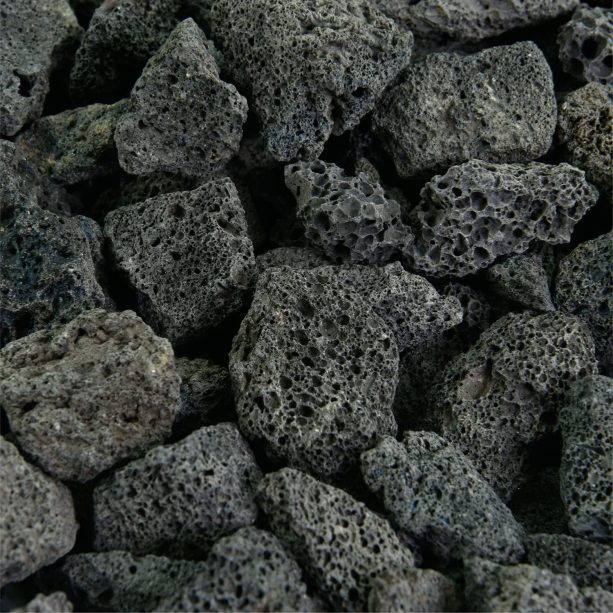 the closeup appearance of ¾” black lava rock