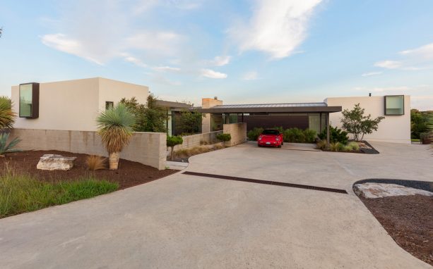 the front view of the landscape and the carport