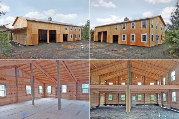 a spacious pole barn comes with lots of windows and loft