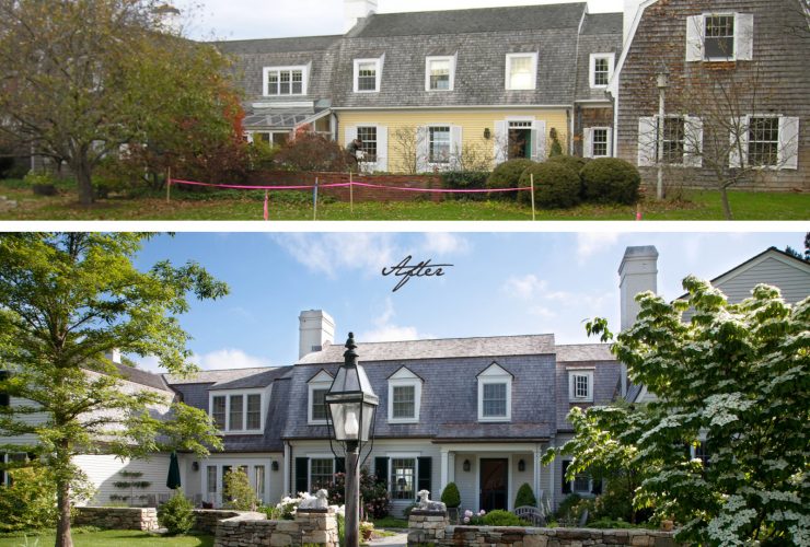 the before and after photo of the 1970s house’s front view