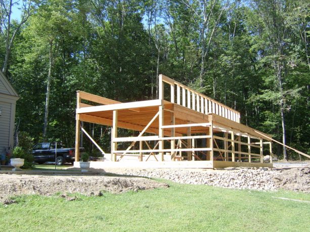 the frame shape of a saltbox pole barn