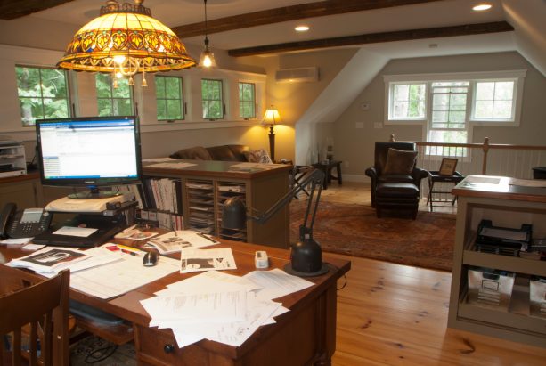 the office studio on the second floor of the shed