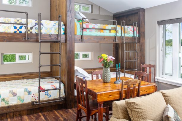 the bunk beds at one end of the guest quarters