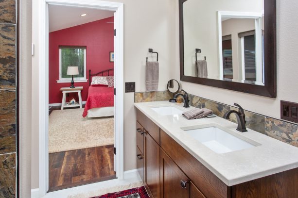 the double sink in the ¾ bathroom of the living quarters