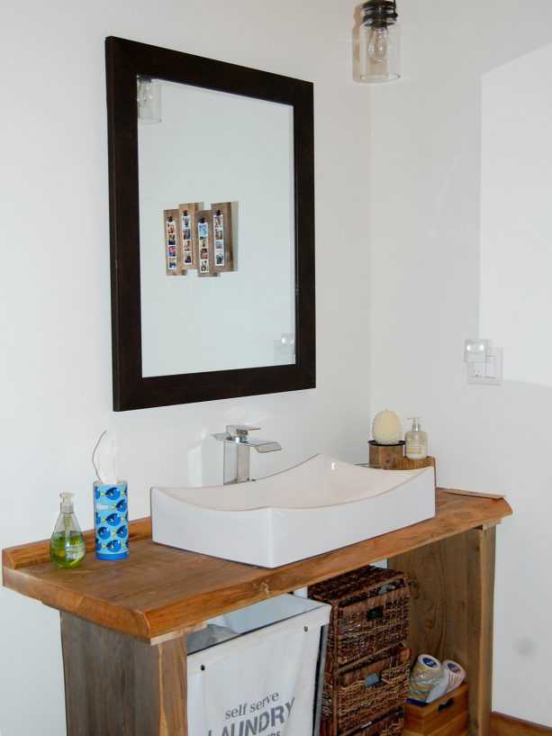 the elegant bathroom vanity of the living quarters