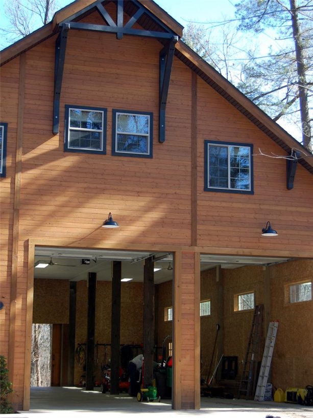 the garage interior is made spacious for both vehicle and equipment