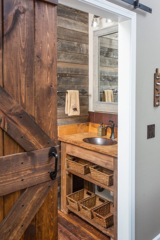 the restroom with beautiful copper sink inside