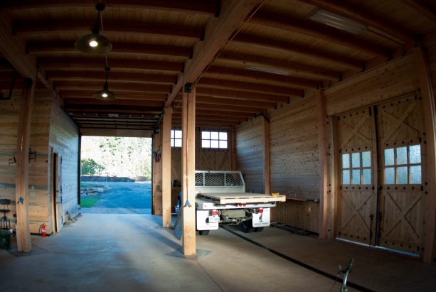 the spacious vehicle housing area in the RV garage