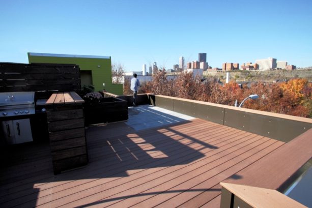 the roof deck area comes with two different floors; concrete and wood