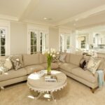 an open-style living and kitchen with Gray Owl and Snowfall White color combination